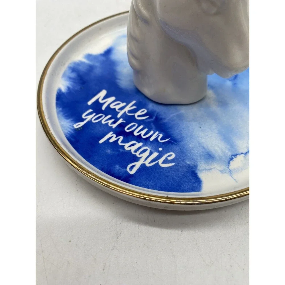 Unicorn Ring Holder Jewelry Trinket Dish Bowl Blue and White Make Your Own Magic
